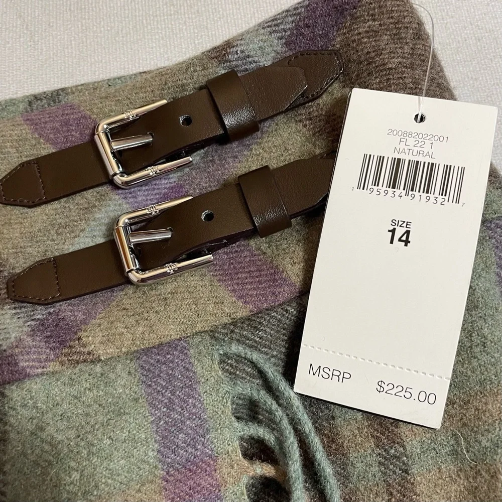 NWT New $225 Ralph Lauren Wool Plaid Fringe-Trim Tweed Mini Skirt Size 14
